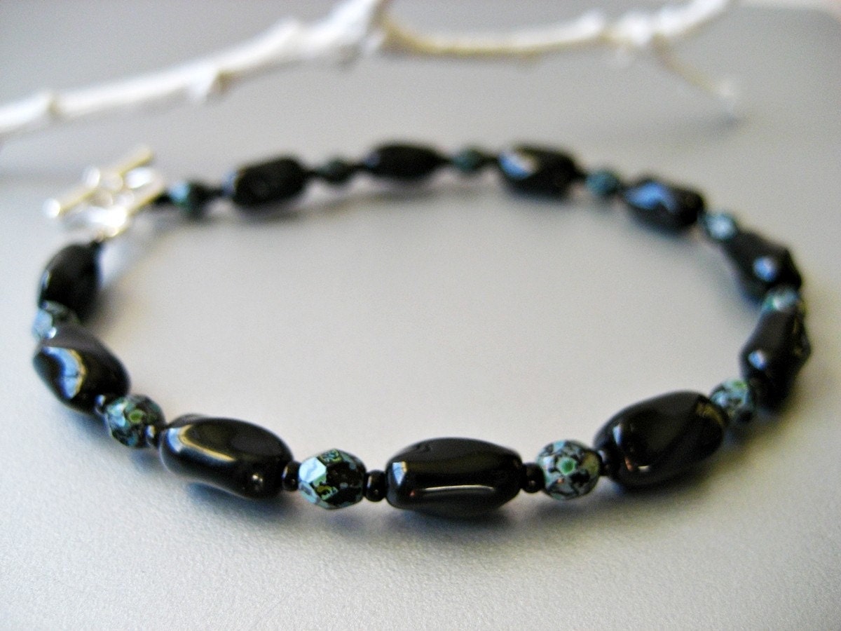 Black Twist Ovals and Jet Picasso Sterling Silver Bracelet