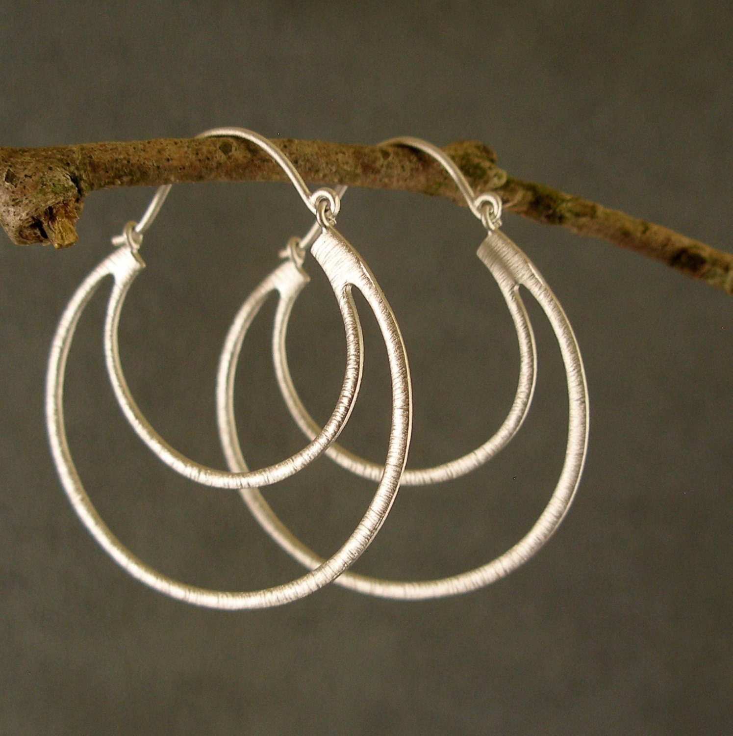 Silver Double Hoop Earrings, Bridesmaid Earrings, Wedding Jewelry, Silver Earrings (4261W)