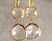 Crystal Two-Tier Glass Gold Earrings, Gold Bridesmaid Earring, Gold Earrings, Wedding Earring, Bridesmaid Jewelry (4252Wx)