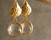 Crystal Hammered Gold Bridesmaid Earrings, Wedding Earrings, Bridal Earrings, Gold Earrings, Bridesmaid Gift  (4254)
