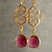 Fuschia Glass Oriental Gold Bridesmaid Earrings, Gold Earrings, Bridesmaid Jewelry, Wedding Jewelry, Bridal Jewelry (3510W)