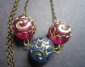 India Necklace Gold Pink Blue Vintage Lucite by MinouBazaar