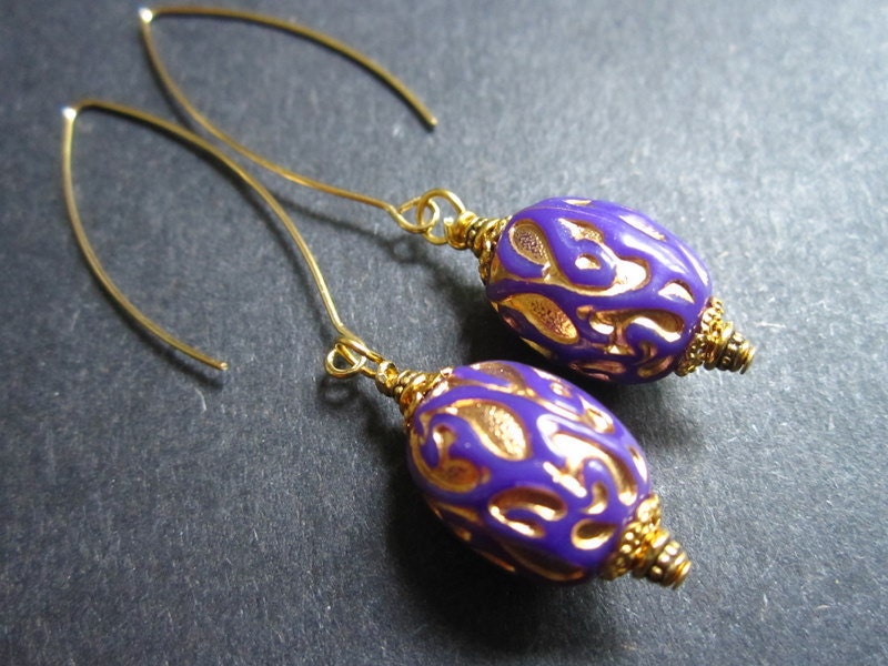 Purple Gold Earrings Vintage Lucite by MinouBazaar