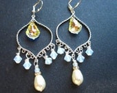Silver Pearl Chandelier Earrings Bridal Wedding by MinouBazaar
