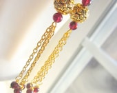 Garnet Earrings Gold Tassel by MinouBazaar