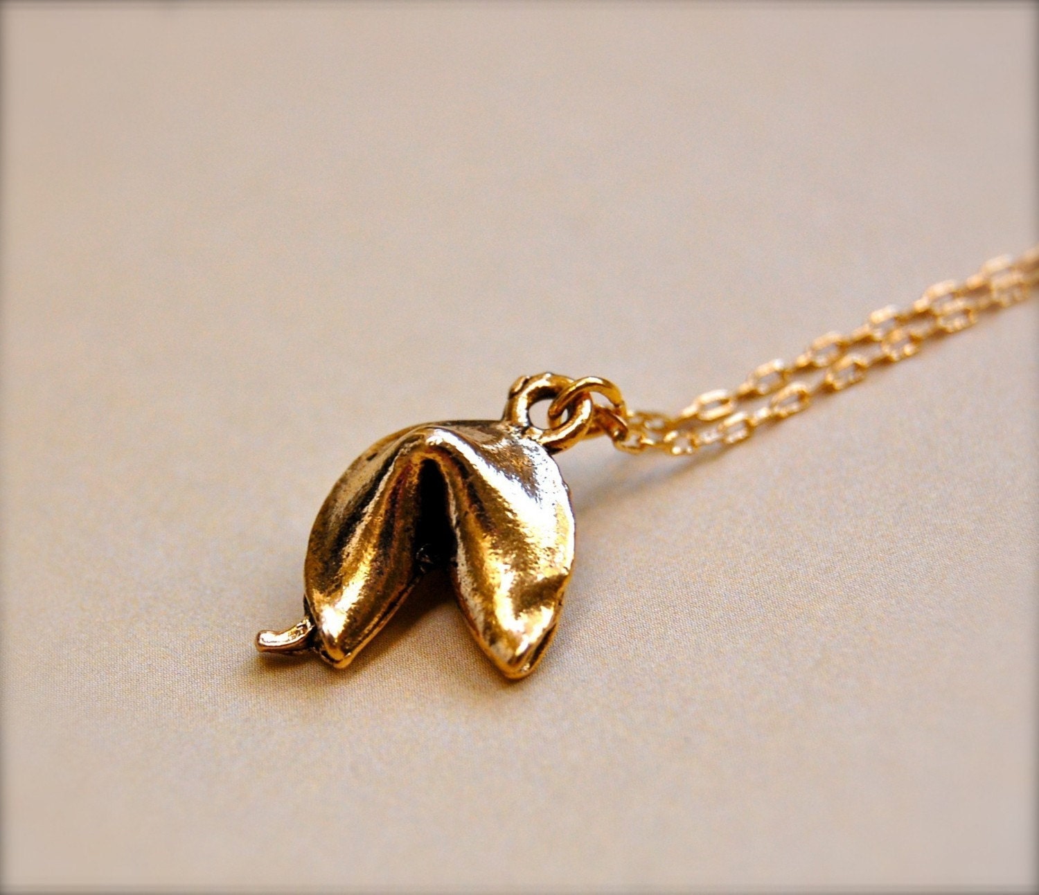 Gold Fortune Cookie Necklace