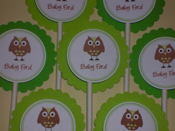 Baby Shower Cupcake Toppers, picks, owl, gender neutral Il_570xn