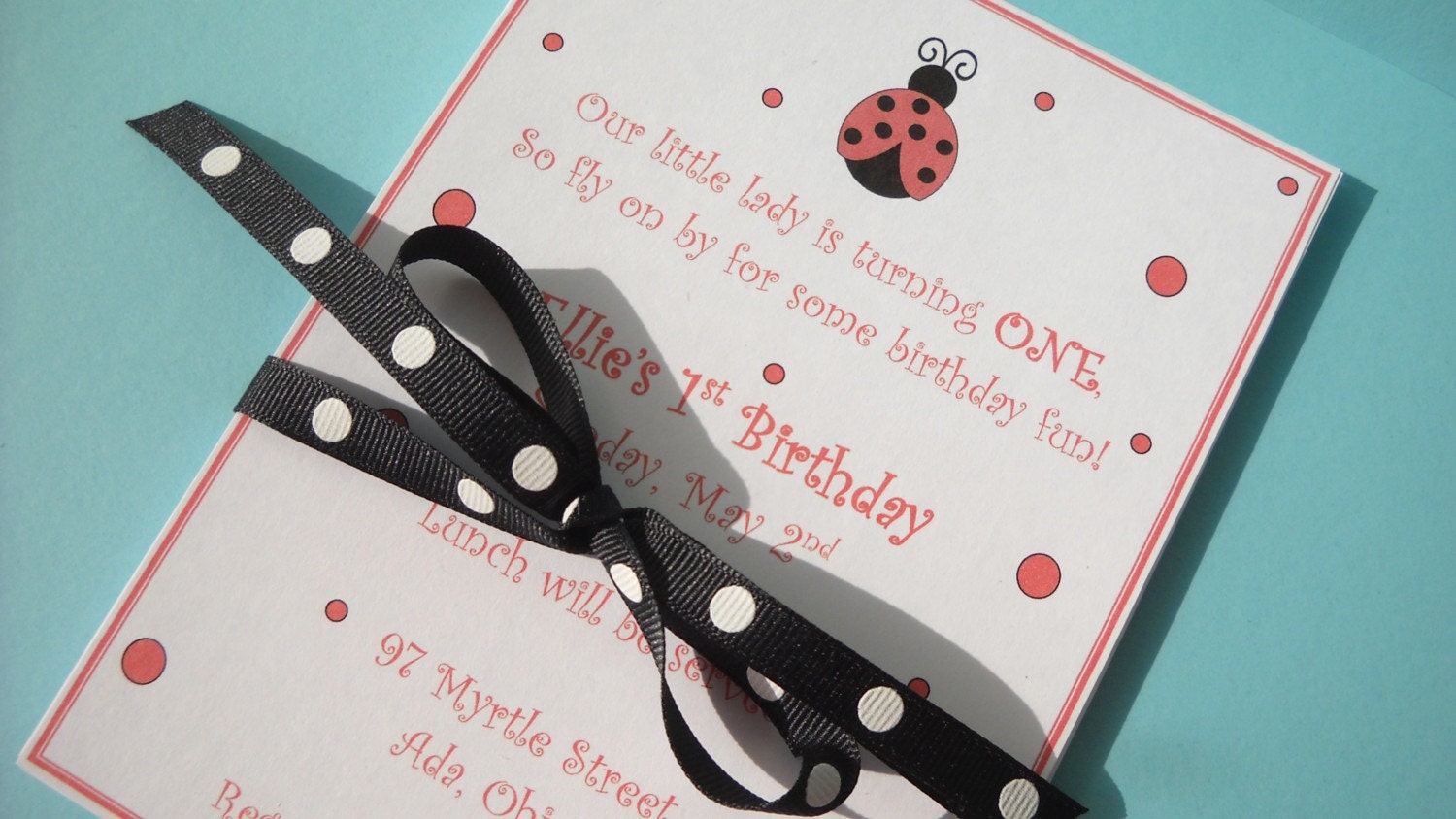 Invitations, ladybug, birthday party, red and black Il_570xn
