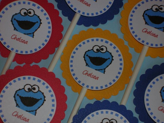 Cookie Monster-Inspired Cupcake Toppers Il_570xn