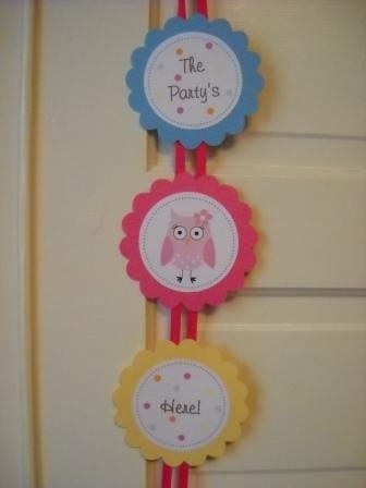 Party Sign - Pink, Aqua, and Yellow with Owls Il_570xn