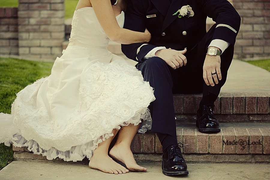 Tea Length A Line Retro Inspired Wedding Gown with Flower Detail