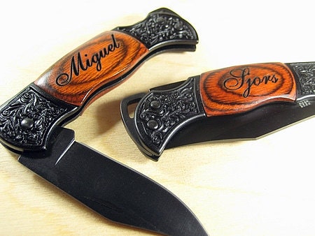 8 Engraved Black Decor Folding Pocket Knives Personalized Groomsman Best Man Ring Bearer Father of the Bride Gift Wedding Gift Keepsake