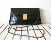 Beautiful leather clutch with vintage buckle - black