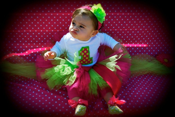 Watermelon Wonderland Super Fluff Birthday Set- Includes tutu, shirt and matching bow-Perfect for 1st 2nd 3rd 4th 5th Birthday
