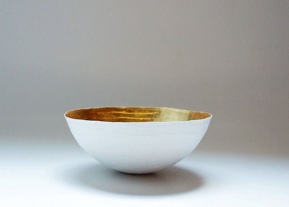 Paper Mache Bowl in White and Gold - The Moon - Made to order