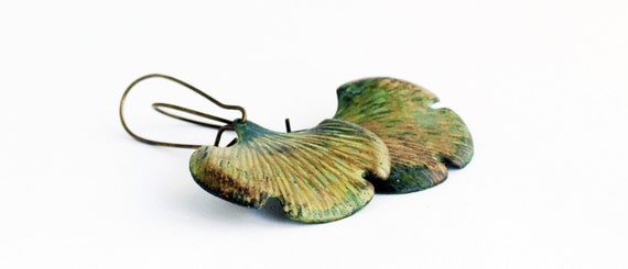 Ginkgo Verdigris Patina Brass Earrings