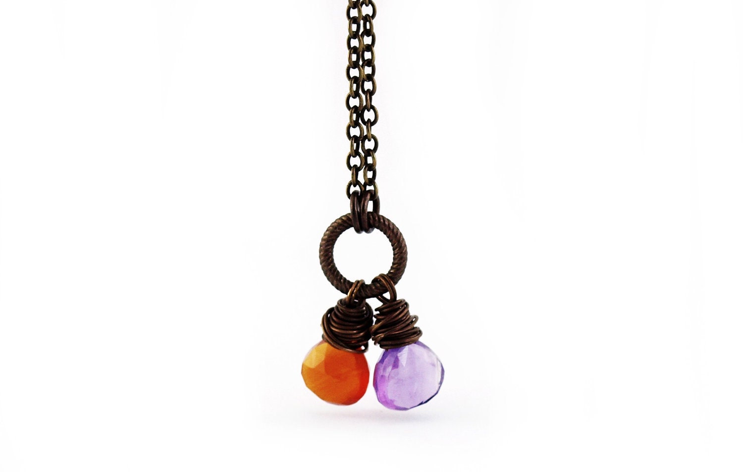 Gemstone Necklace - Amethyst and Chalcedony in Antique Brass