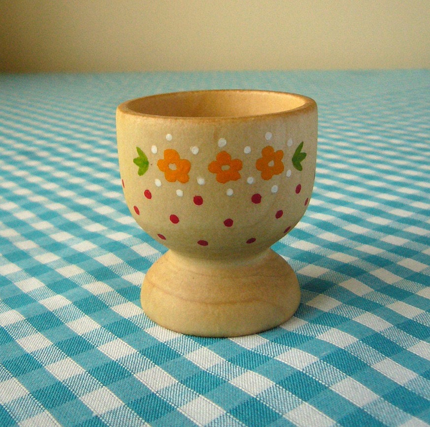 heidi hand painted wooden egg cup yellow - red - white