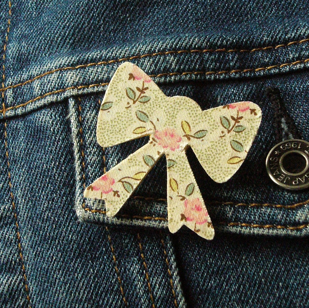 pink rose belle bow wood and fabric brooch