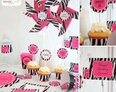 Non-Personalized Printable "Zebra and Hot Pink" Party Kit with Banner- Instant Download