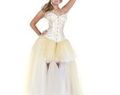 Size small tutu tulle burlesque style long corset gown with short front yellow