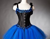 Custom size Royal Blue and Black tulle Burlesque corset dress