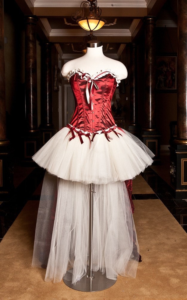 Size small maroon and ivory tulle corset prom dress ready to ship OOAK