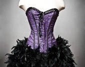 Custom Size Purple and Black lace Burlesque Feather Corset Dress