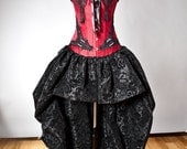 Custom Size Red and Black Lace Ruffle bustle Burlesque Corset prom Gown