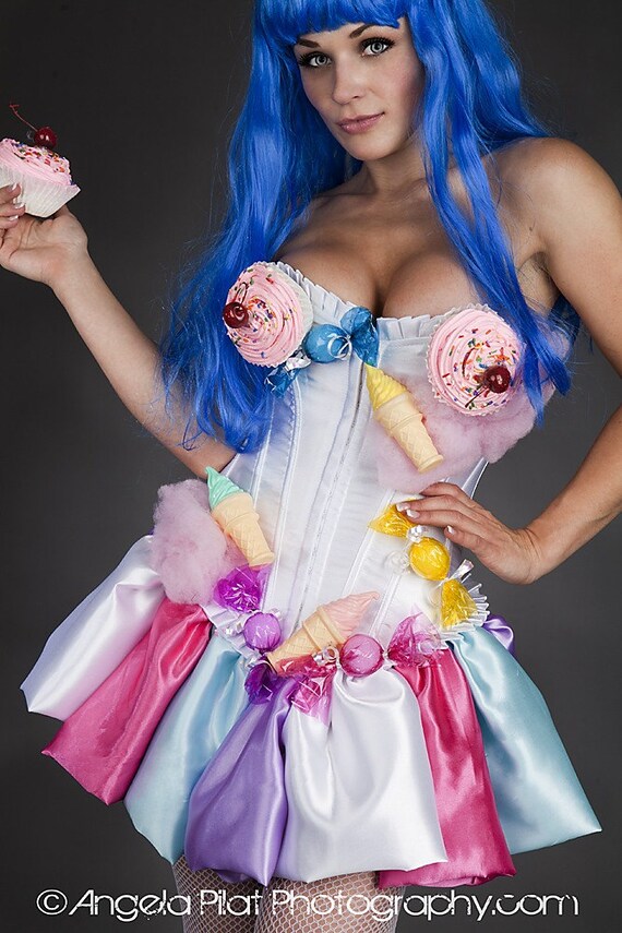 Custom Size Katy Perry inspired candy cupcake fabric corset dress