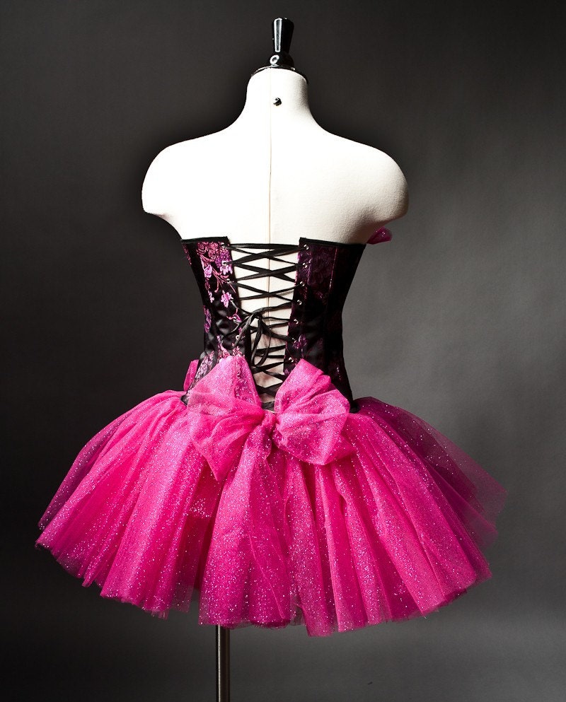 Size Small black and hot pink sparkle tulle prom dress Ready To Ship