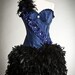 Custom Size navy blue and Black floral with diamonds Burlesque Feather Corset Dress