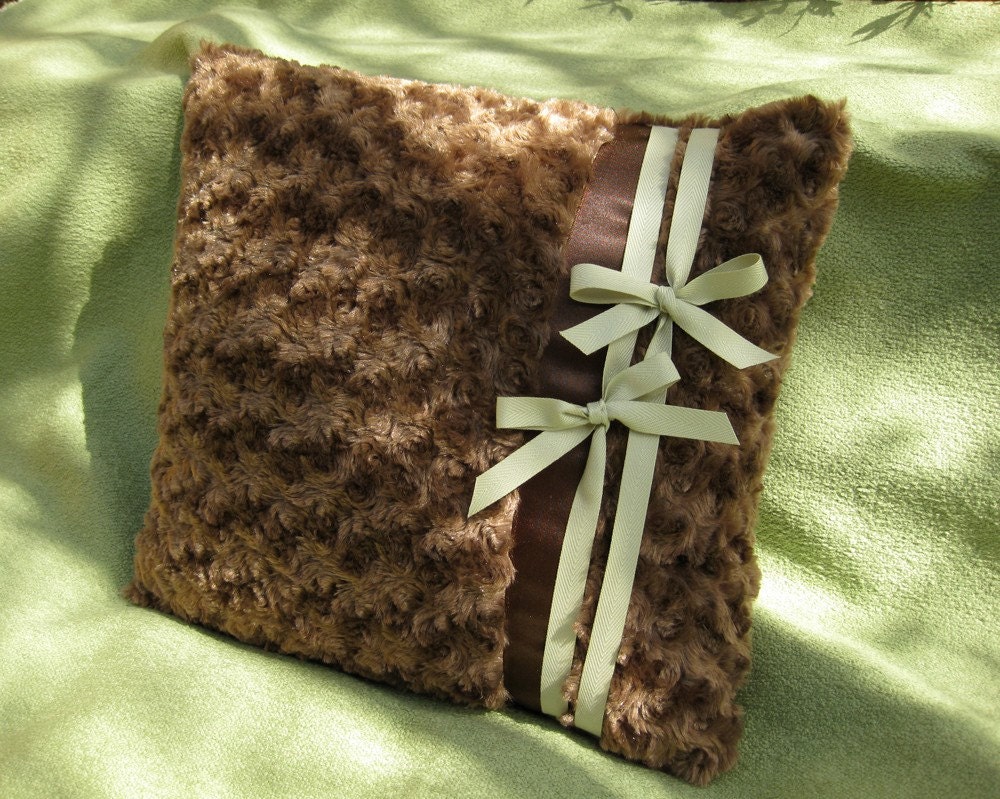 16in Chloe Minky Cuddle Handmade Throw Pillow Cover with Sage Ribbon Bows