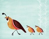 Quail Family Illustration Archival Art Print for Nursery, Kitchen, Kids Room Decor, Wall Art