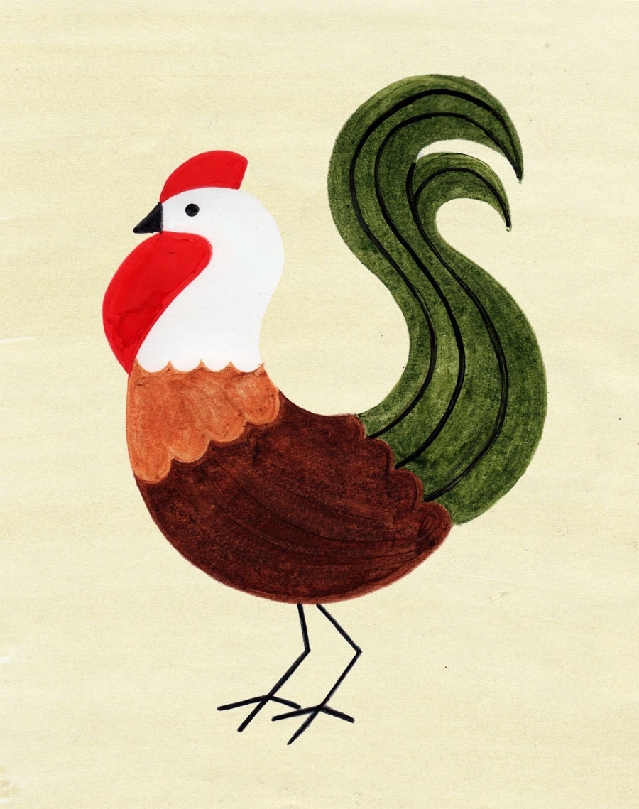 Hen Chicken Rooster Art Vintage Retro Art Print Poster Illustration