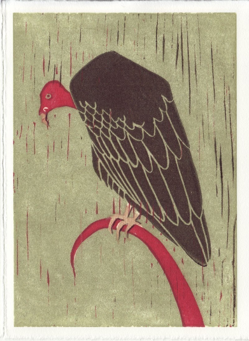 TURKEY VULTURE reproduction linocut print