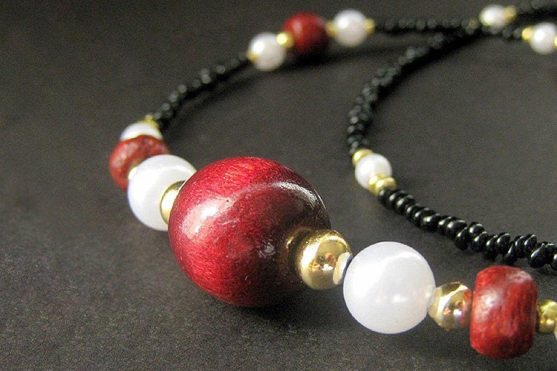 Handmade Badge Holder. Beaded Id Lanyard - Ripe Cherries. Handmade Lanyard.