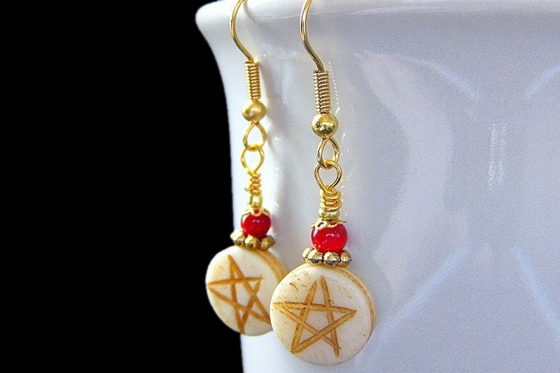 Handmade Beaded Earrings in Bone - Pagan Path. Handmade Earrings.