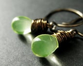 Lemon Lime Earrings in Yellow Green Wire Wrapped in Bronze - Elixir of Limeaide. Handmade Earrings.