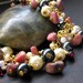 Pearl Charm Bracelet: Cluster Bracelet in Garnet Gemstone, Pink Rhodonite and Pearl Bracelet. Artisan Jewelry by Gilliauna