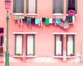 Italy Laundry Photo Lavanderia 8x8 (20x20cm) Travel Photography Europe Venice Murano home decor gift architecture daily life coral pink