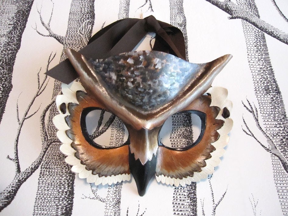 Horned Owl Leather Mask, Child Size - Made to Order ECO-FRIENDLY