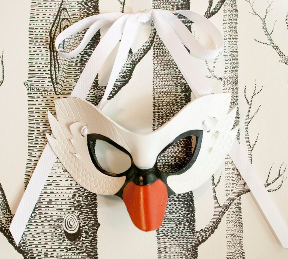 White Swan Leather Mask, Adult Size - Made to Order ECO-FRIENDLY