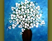 White Flowers in Vase Painting, Textured Flower Original Painting on Canvas 24x24, Wall Art, Home Decor, Flower Wall Art