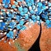 On Sale Blue Tree Painting, Blue Flower Painting, Textured Tan and Blue Wall Art Painting on Canvas 36x24