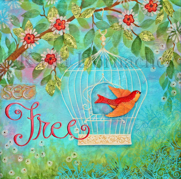 Set Free Scripture Art Print - 8"x8" - Bible Verse Wall Art Mixed Media Original Painting