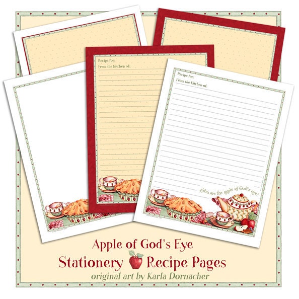 Apple of God's Eye Printable Recipe Paper or Stationery Bible Verse Scripture Christian Religious KD119