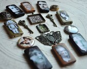 VINTAGE BAMBOO BEADS altered art keys charms metal butterfly pendant jewelry assemblage collage mixed media