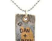 Sterling Silver Personalized Pendant with Rivet 24k Gold and Brass 1 inch x 5/8-inch Custom Handmade Charm Tag for Initial Family Necklace
