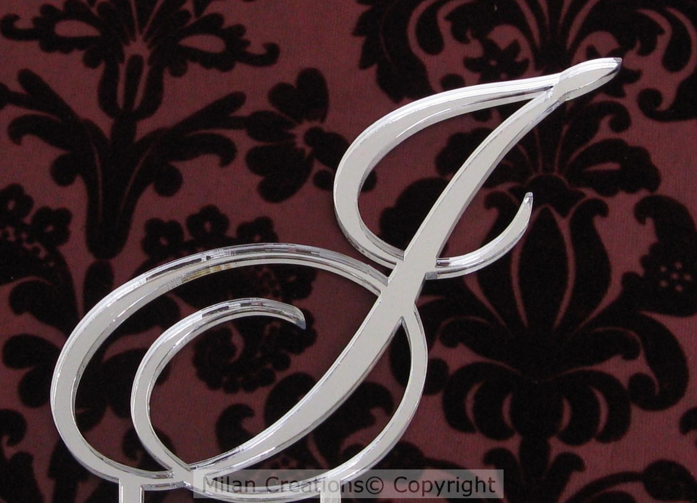 Silver Mirror Monogram Cake Topper-Any Letter